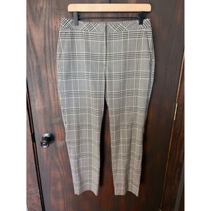 HM Women Black White Glen Plaid Ankle Dress Pants Size 8 Stretch Slim Trousers